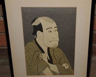 ORIGINAL JAPANESE WOODBLOCK PRINTS: ARTIST TOSHUSAI SHARAKU. TITLE ONOE MATSUSUKE I AS MATSUSHATA MIKNOSHIN 1794