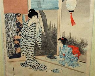 ORIGINAL JAPANESE WOODBLOCK PRINT ~ SHUNTEI YUAGARI [AFTER BATH] UKLYO NO HANA ~ MIYAGAWA  