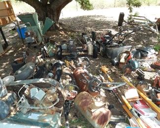 large lot of as-is yard tools, Log Splitter, 2 small lawn trailers. 