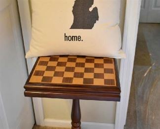SMALL GAME TABLE, DECORATIVE PILLOW