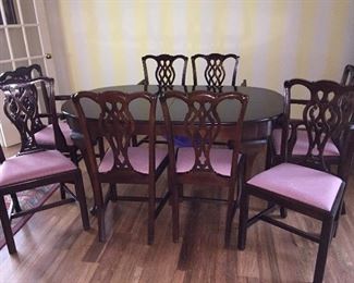 Caro-Craft Dining Table, Additional Leaves and 8 Chairs