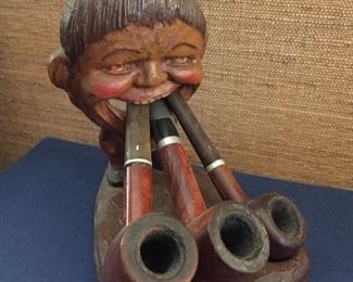 Figural Pipe Stand and Pipes