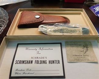 Schrade U.S.A. Scrimshaw Folding Hunter in Box
