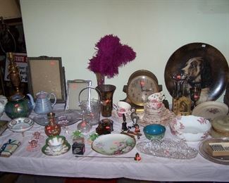 MORE CUT GLASS, HP CHINA, BRASS CLOCK & MISC.