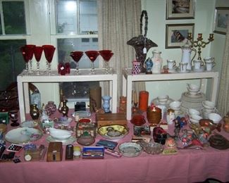 MORGANTOWN RED STEMS, SET OF LENOX DINNERWARE, ASIAN LAQUERWARE & MORE SMALLS