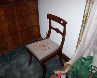 MAHOGANY SIDE CHAIR--NEEDLEPOINT SEAT