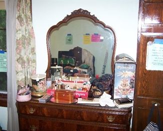 BURLED WALNUT DRESSER & MIRROR & MORE SMALLS