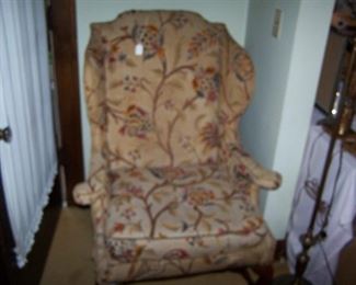 CREWEL-WORK WING CHAIR