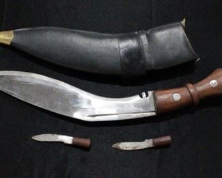 Kukri Knife With Wood Handle And Wood Sheath 17"OL