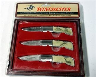 Winchester Limited Edition Wildlife Series Ersatz Scrimshaw 3-Knife Set