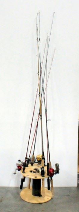 Fishing Rods And Reels Including Slingshot, Pinnacle, Johnson Scorpion, And More Qty. 7 With Stand