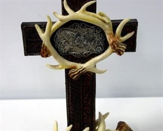 Resin Cross With Antler Accents