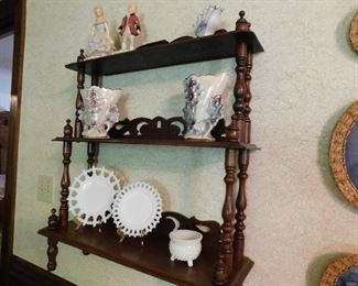 Old Decorative Display Shelf with Figurines and Vases 