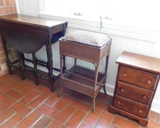 Gate Leg Dropleaf Table/Antique Wicker Sewing Stand 