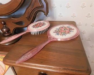 Vintage Vanity Brush and Mirror Set