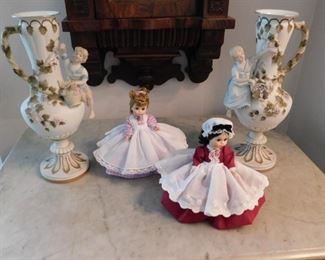 Old Figural Porcelain Vases/Madame Alexander Dolls 