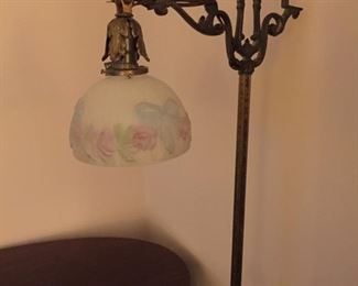 Antique Standing Lamp with Akro-agate Base and Decoration