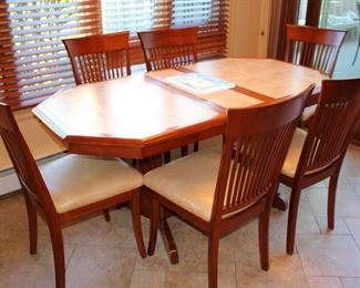 Wood & Tile Table with 6 Spindle Back Chairs
