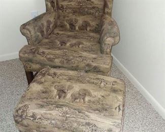 Safari Print D R Kincaid Chair with Ottoman