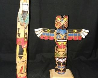 Wooden Totem Poles Signed