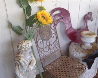 Vintage statue and  one of two folding chairs