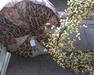Leopard print & floral pillow; yellow bud wreath