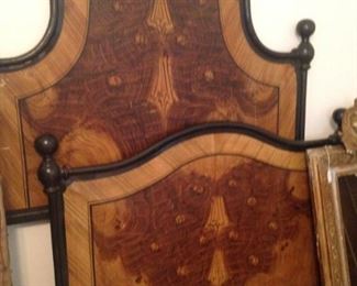 Antique twin bed headboard & footboard --- beautiful burled wood
