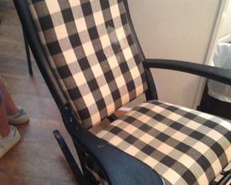 Black rocker with  black & white buffalo plaid fabric