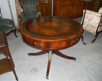 Antique Weiman leather Top 6 Drawer Rotating Table