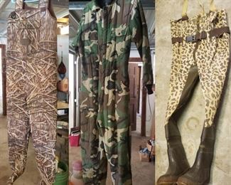 Hunting and fishing gear for men size L and XL. boots size 12