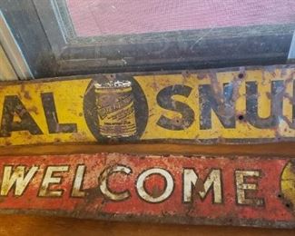 antique metal snuff signs