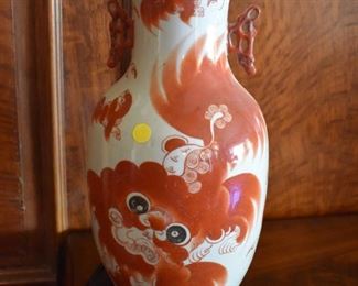Pair of Chinese porcelain lion vases
