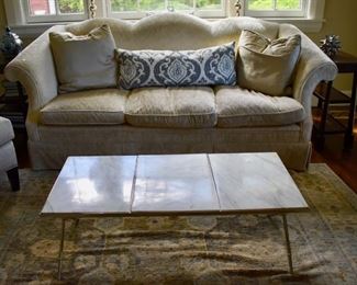 Baker Furniture sofa and contemporary marble top coffee table