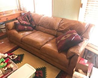 Leather overstuffed sofa