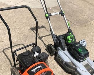 Powermate blower and eco friendly lawn mower. Lawn mower is part of a 5 pc set., 