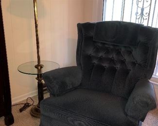 Cloth recliner, glass top lamp table