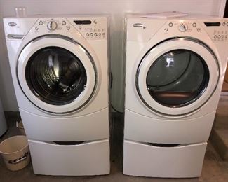 Whirlpool duet front load washer and dryer with stands