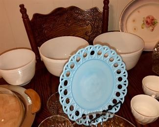 Late 1800s blue milk glass late with lace edge
