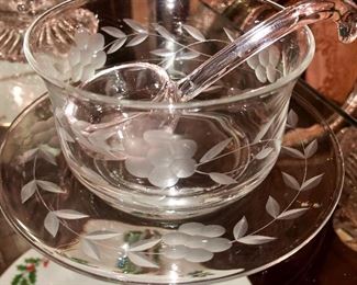 Heisey  etched cut crystal mayo set with ladle.  