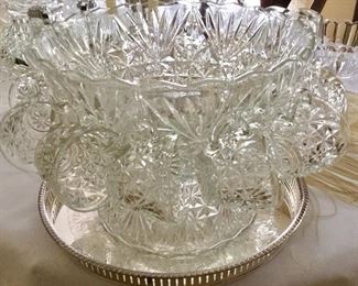 Depression era punch bowl cups and pedestal