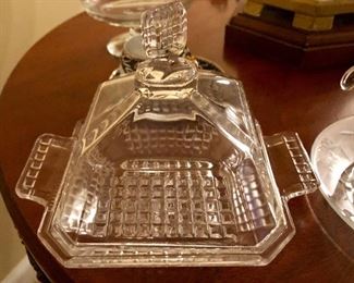 Early pressed glass square butter dish