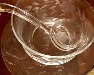 Heisey etched cut crystal mayo set with ladle.  