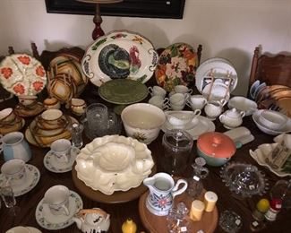 various kitchen china, glassware and serving pieces