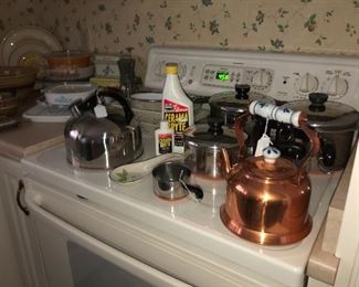 Revere-ware tea kettle and pans