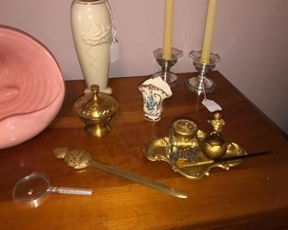 Desk items, petite vase, sterling candle holders
