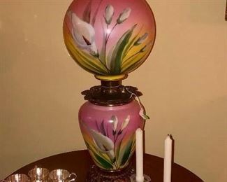 peace Lilly electrified GWTW LARGE lamp, sterling silver candle holders, nickel silver punch cups