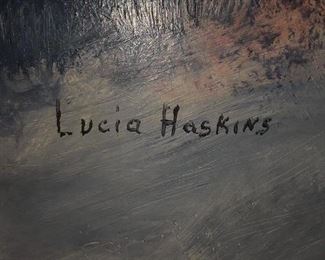 Signatures of Lucia Haskins on Original art on board, framed in an antique wood and plaster frame 