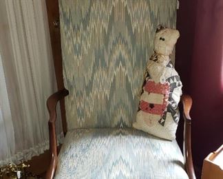 flame stitched chair with quilted cat
