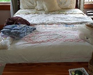bed, linens, cedar chest, quilts