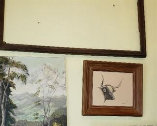 vintage picture frames, art, Texas Long Horn